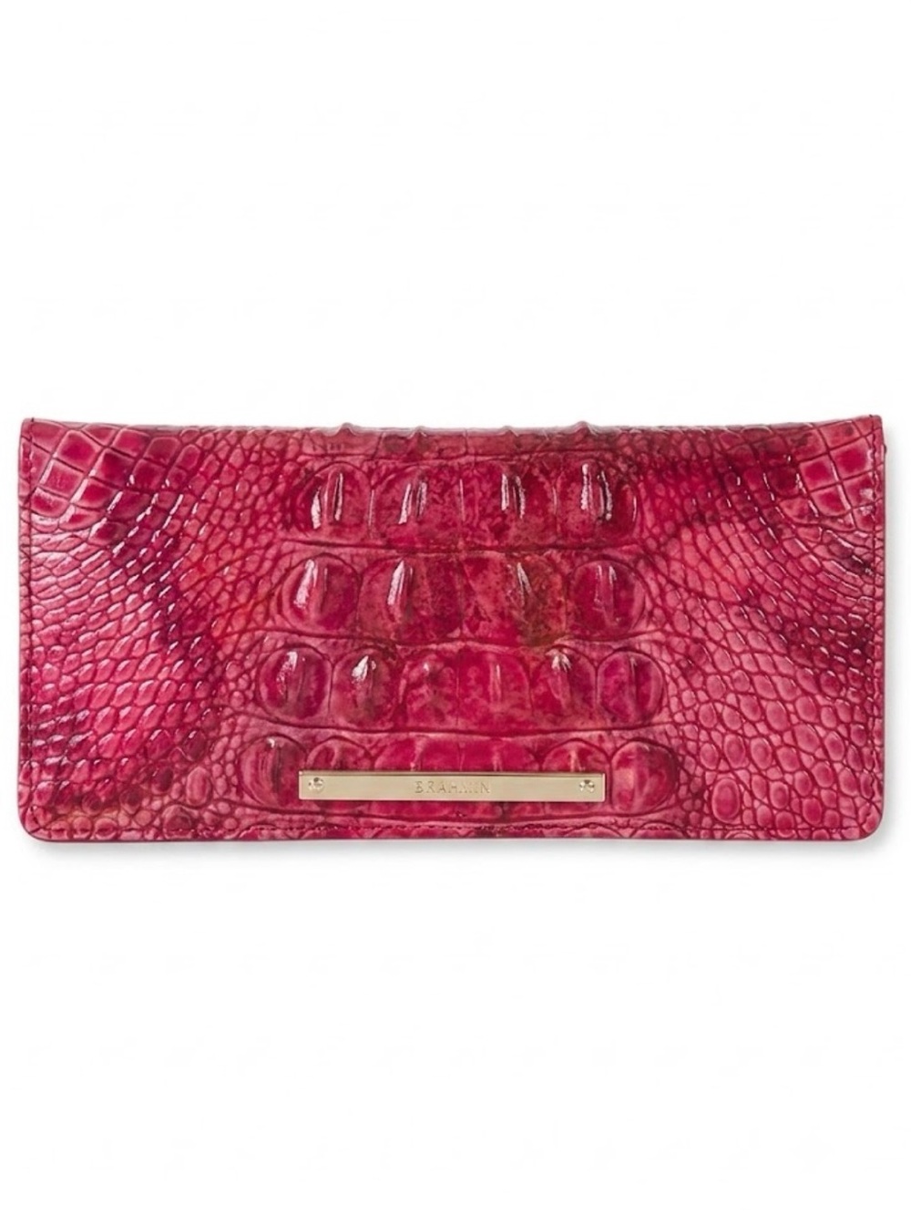Brahmin "Surprise" Slim Checkbook Wallet Petunia Melbourne Croc Leather
